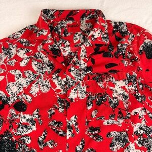 Hugo Boss Men’s Ellino Abstract Button Camp Shirt Red Button Up Short Sleeve XL